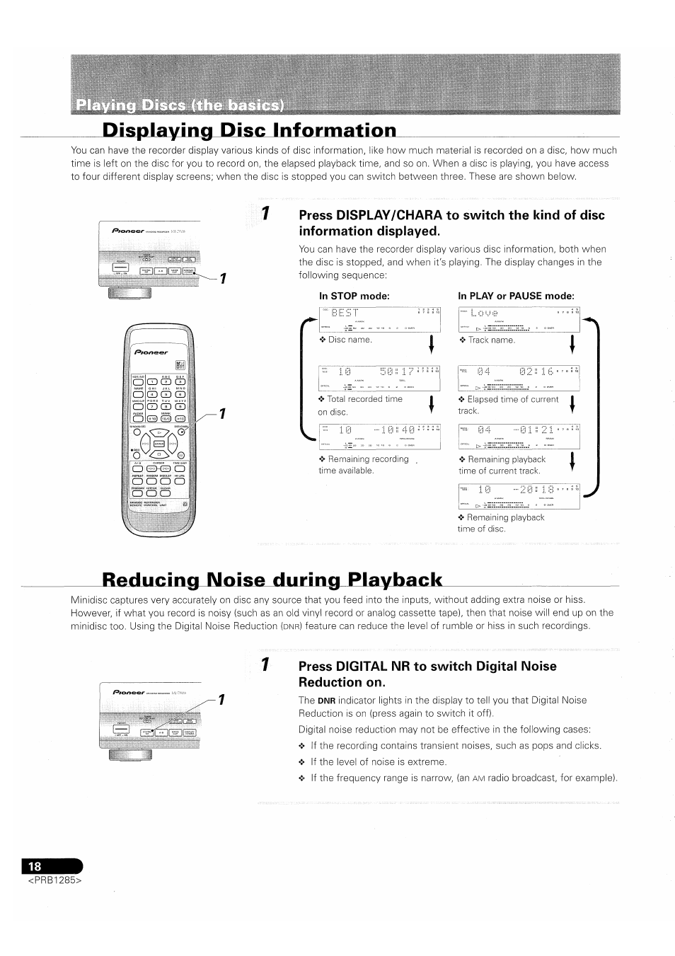 Displaying disc information, Reducing noise during playback, S o i 5 scd © o | S © o, G\ o oo 5 | Pioneer MJ-D508 User Manual | Page 18 / 48