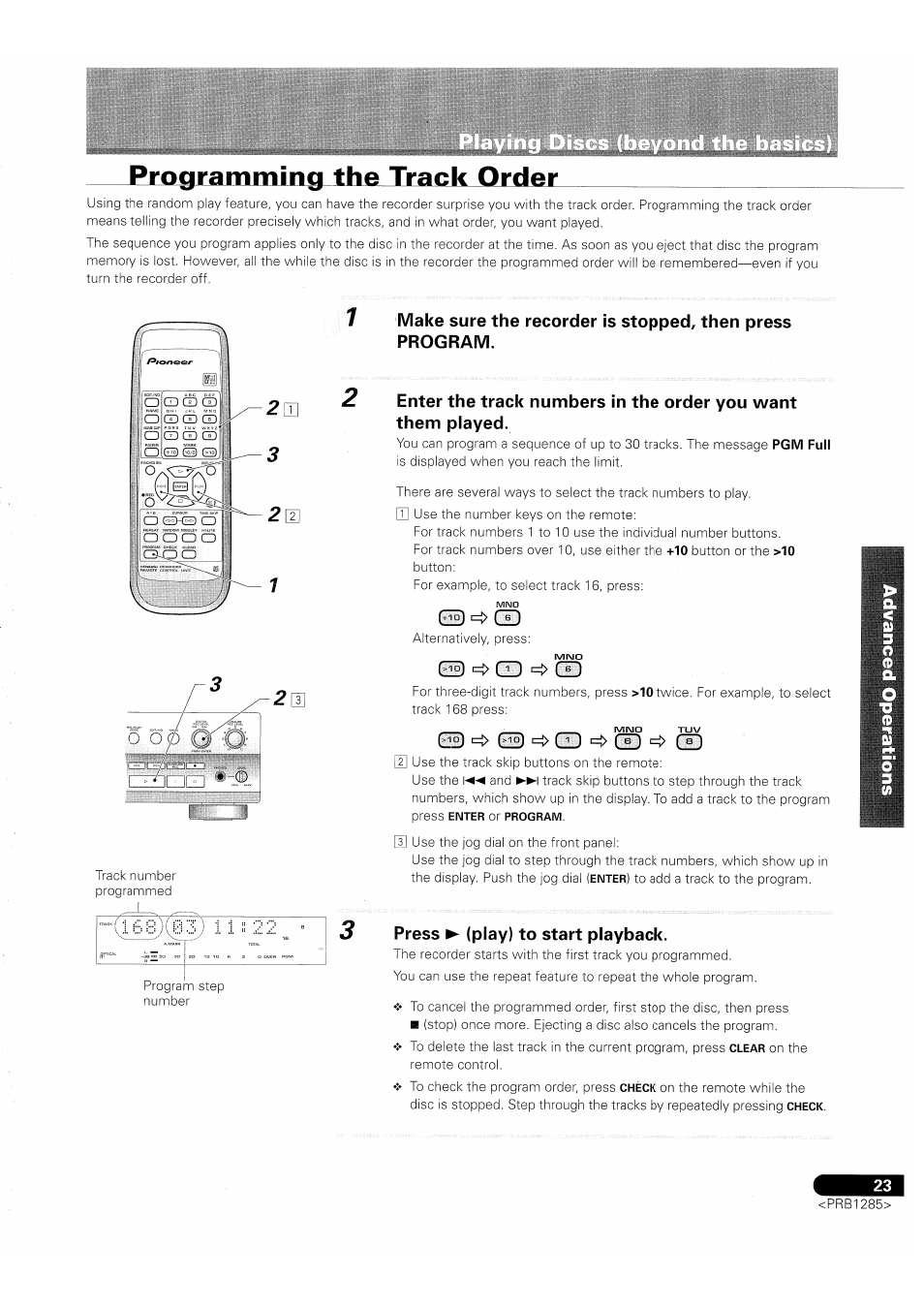 Programming the track order, Press ► (play) to start playback, Gh) cd | Cd 1=^ cd, Ced o | Pioneer MJ-D508 User Manual | Page 23 / 48