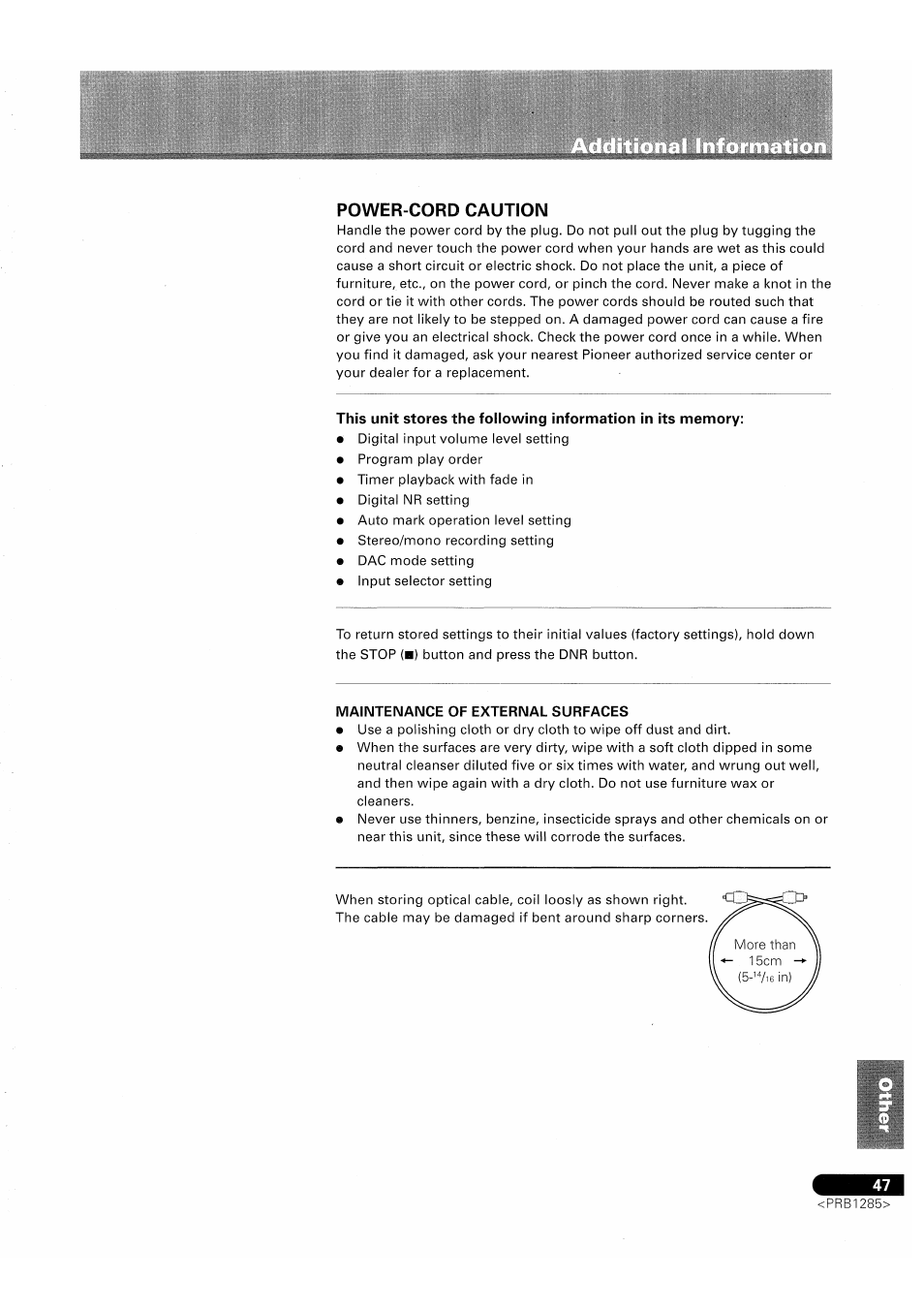 Power-cord caution | Pioneer MJ-D508 User Manual | Page 47 / 48