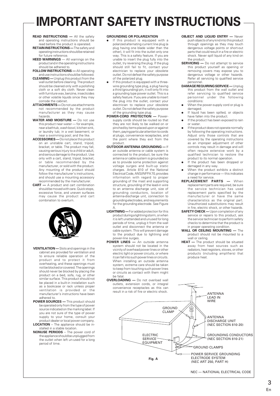 Important safety instructions | Pioneer M-10X User Manual | Page 3 / 12