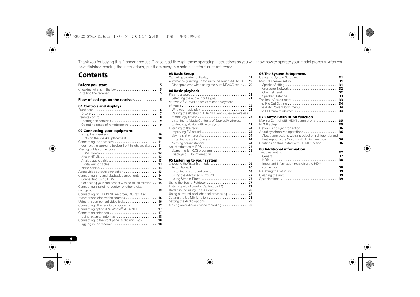 Pioneer VSX-521 User Manual | Page 4 / 40