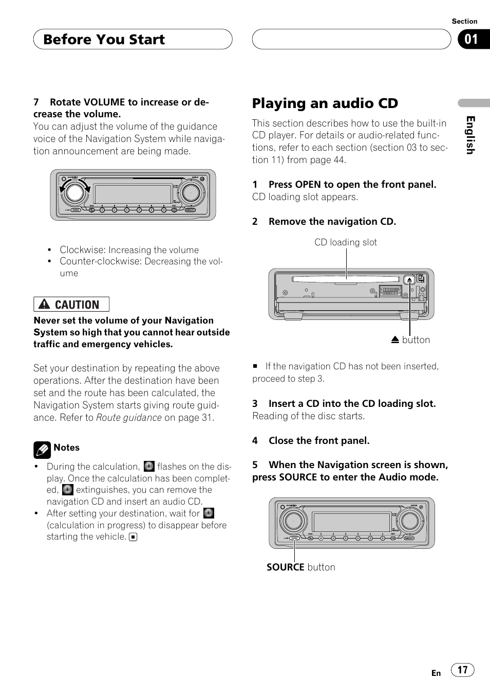 Playing an audio cd, Before you start | Pioneer ANH-P10MP User Manual | Page 17 / 109