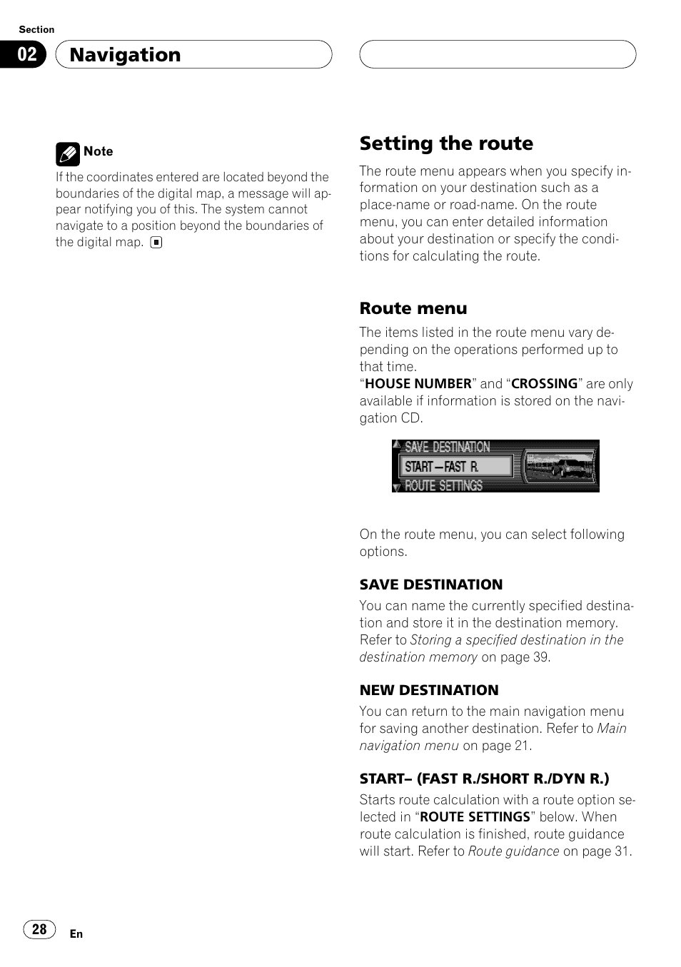Setting the route, Route menu, Setting the | Following operation, refer to, Navigation | Pioneer ANH-P10MP User Manual | Page 28 / 109