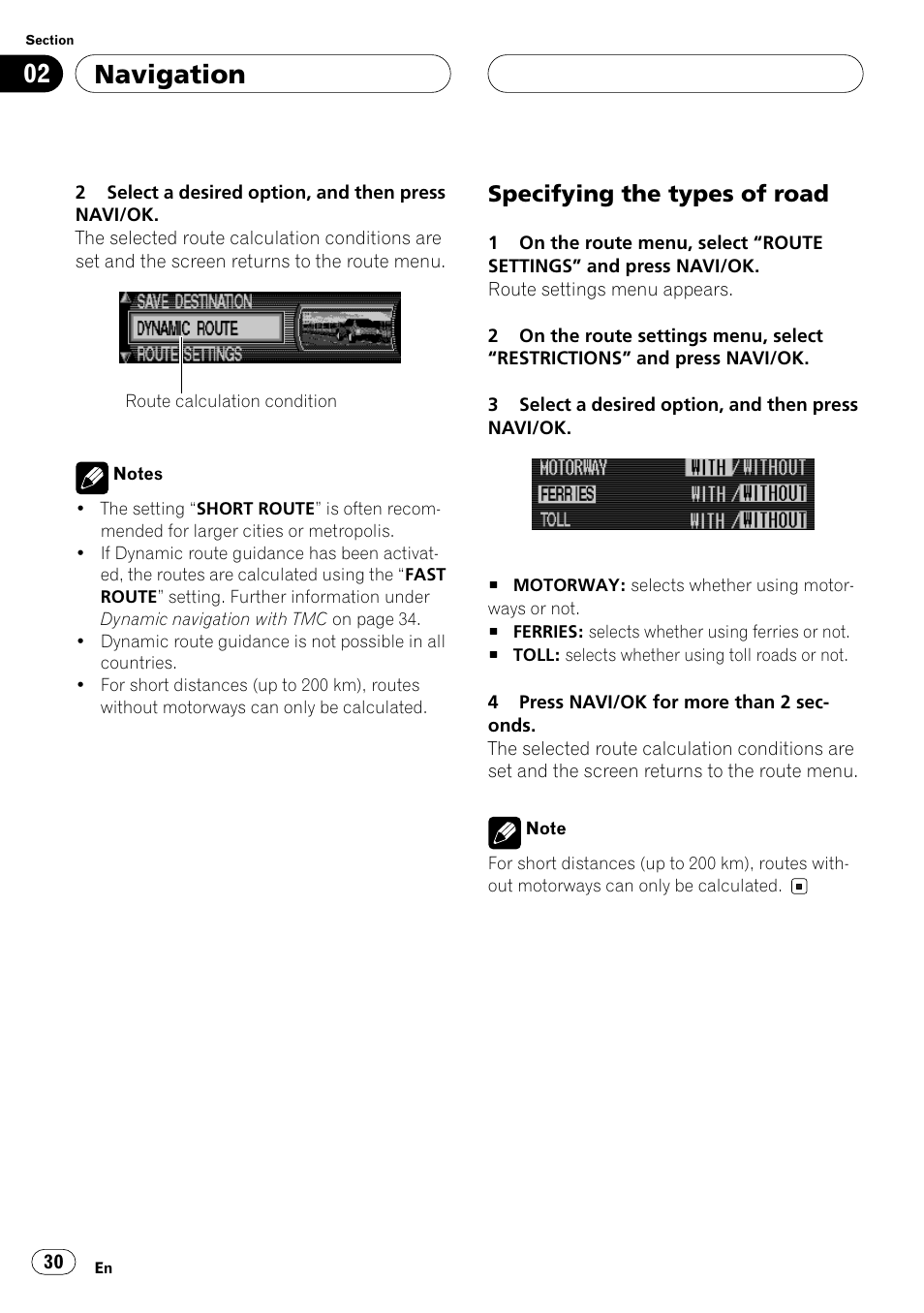 Specifying the types of road, Specify, Navigation | Pioneer ANH-P10MP User Manual | Page 30 / 109