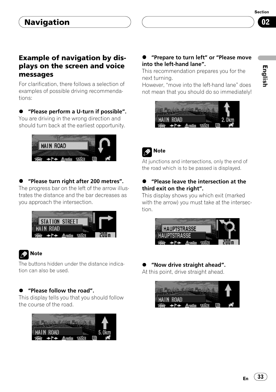 Example of navigation by displays on, The screen and voice messages, Navigation | Pioneer ANH-P10MP User Manual | Page 33 / 109