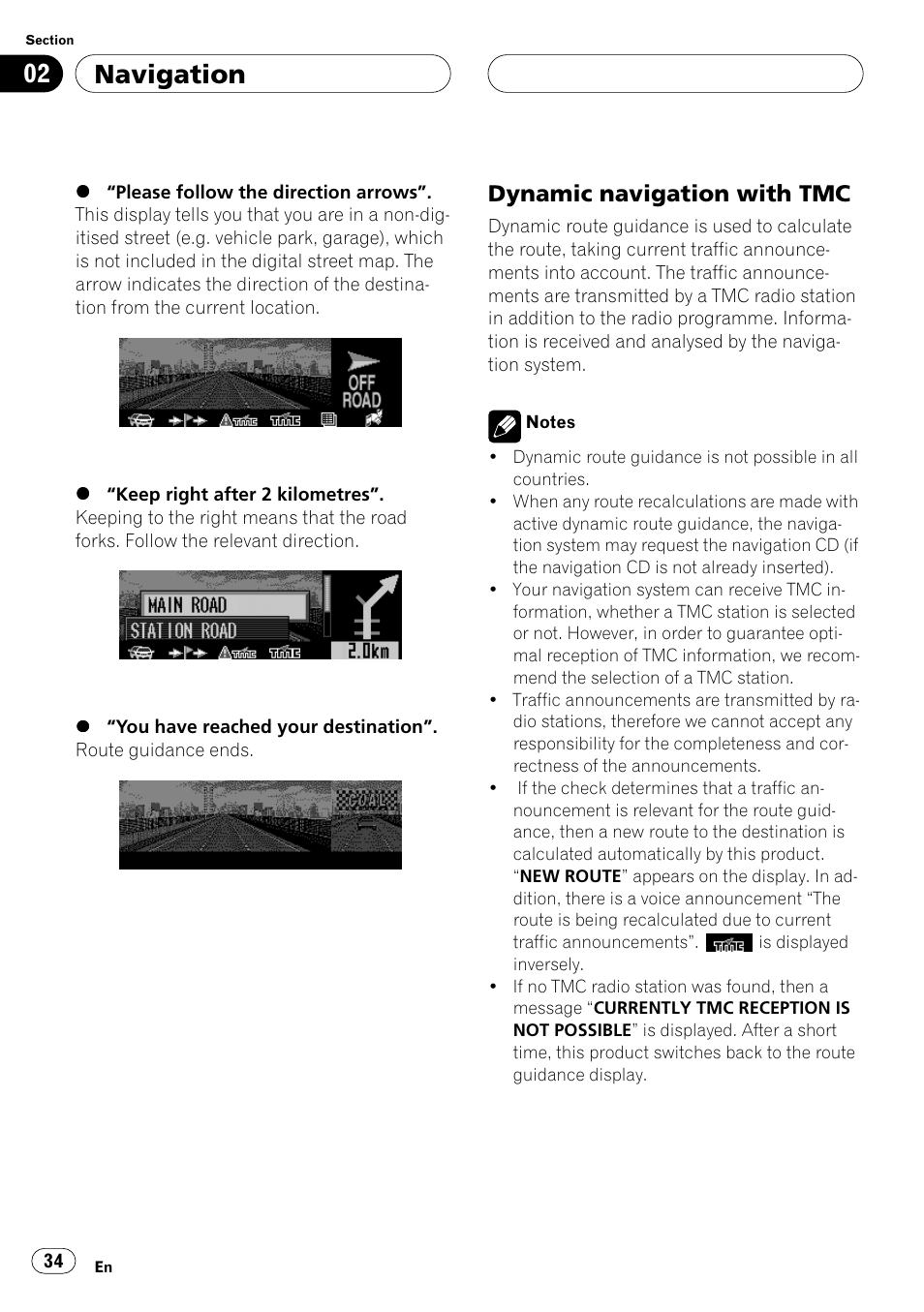 Dynamic navigation with tmc, Navigation | Pioneer ANH-P10MP User Manual | Page 34 / 109