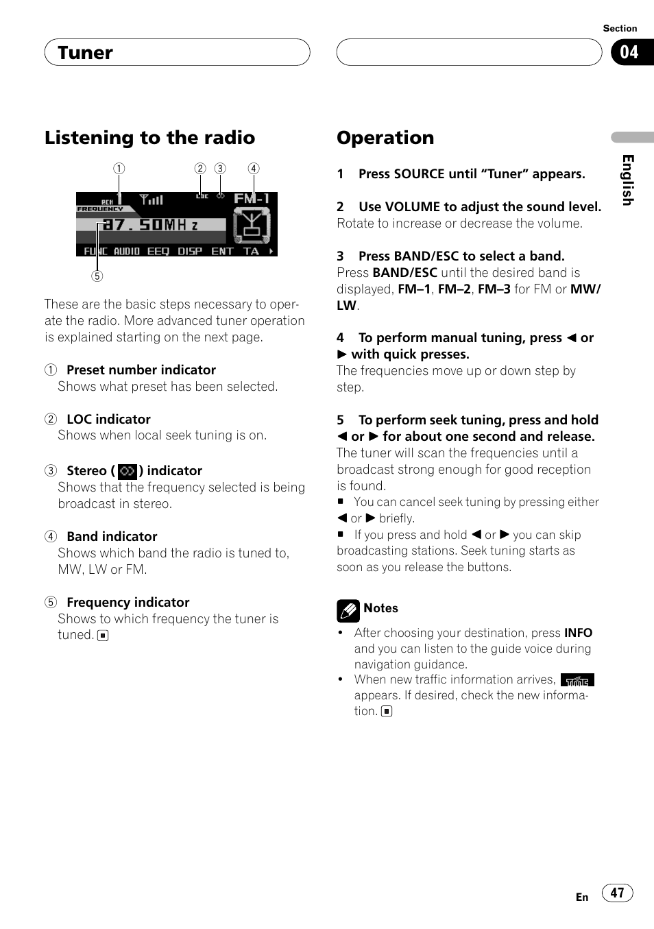 Tuner listening to the radio, Operation | Pioneer ANH-P10MP User Manual | Page 47 / 109