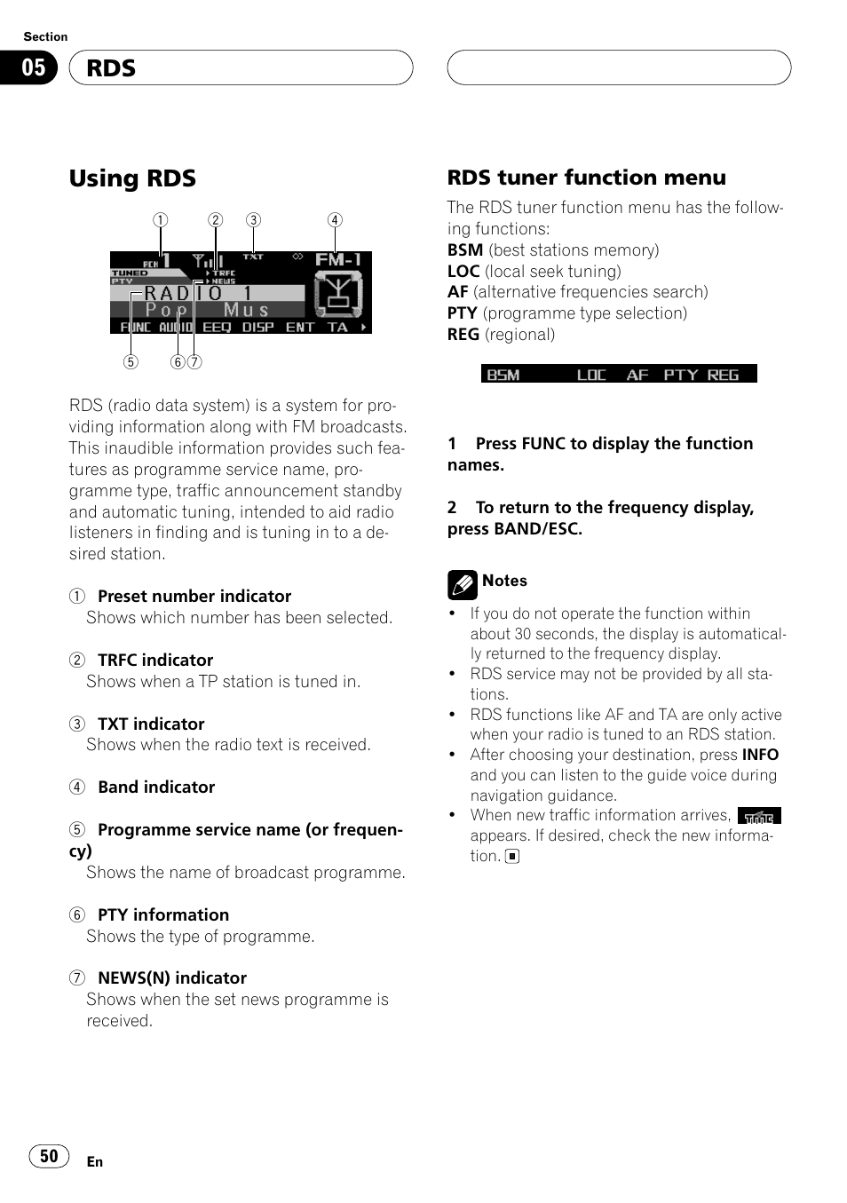 Rds using rds, Rds tuner function menu | Pioneer ANH-P10MP User Manual | Page 50 / 109