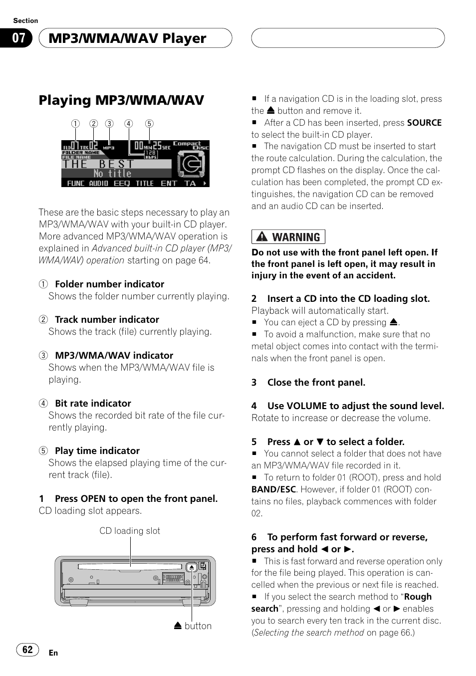 Mp3/wma/wav player playing mp3/wma/wav | Pioneer ANH-P10MP User Manual | Page 62 / 109