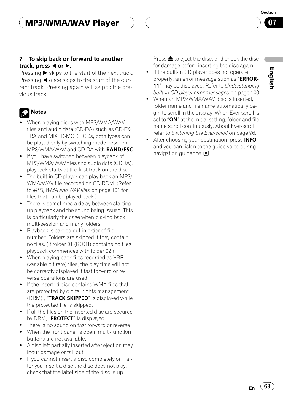 Mp3/wma/wav player | Pioneer ANH-P10MP User Manual | Page 63 / 109