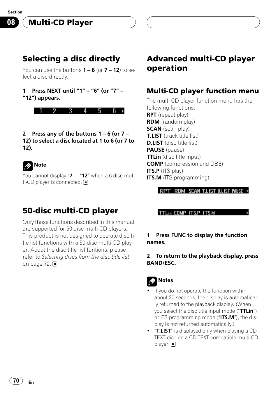 Selecting a disc directly, Disc multi-cd player, Advanced multi-cd player operation | Multi-cd player function menu, Multi-cd player | Pioneer ANH-P10MP User Manual | Page 70 / 109