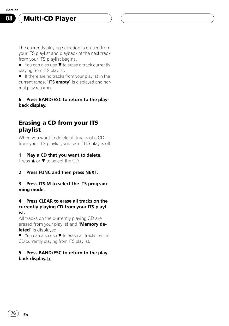Erasing a cd from your its playlist, Multi-cd player | Pioneer ANH-P10MP User Manual | Page 76 / 109