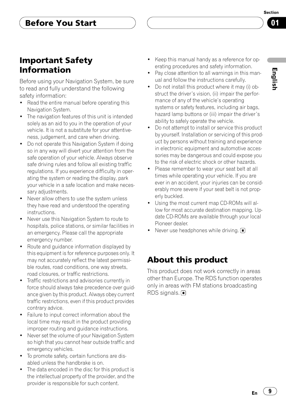 Important safety information, About this product, Before you start | Pioneer ANH-P10MP User Manual | Page 9 / 109