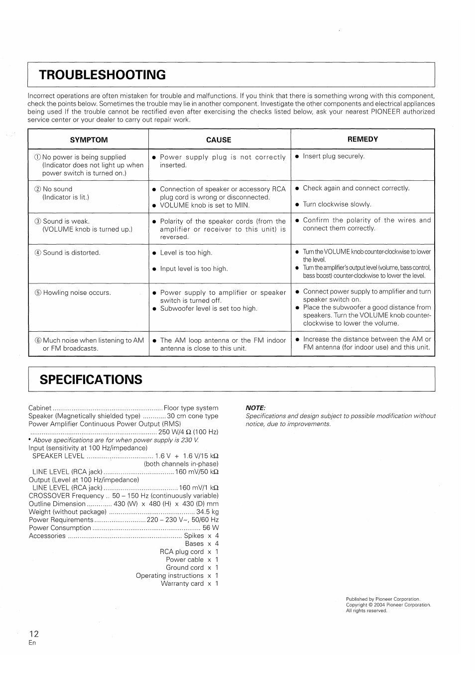 Pioneer S-W250S-W User Manual | Page 12 / 52