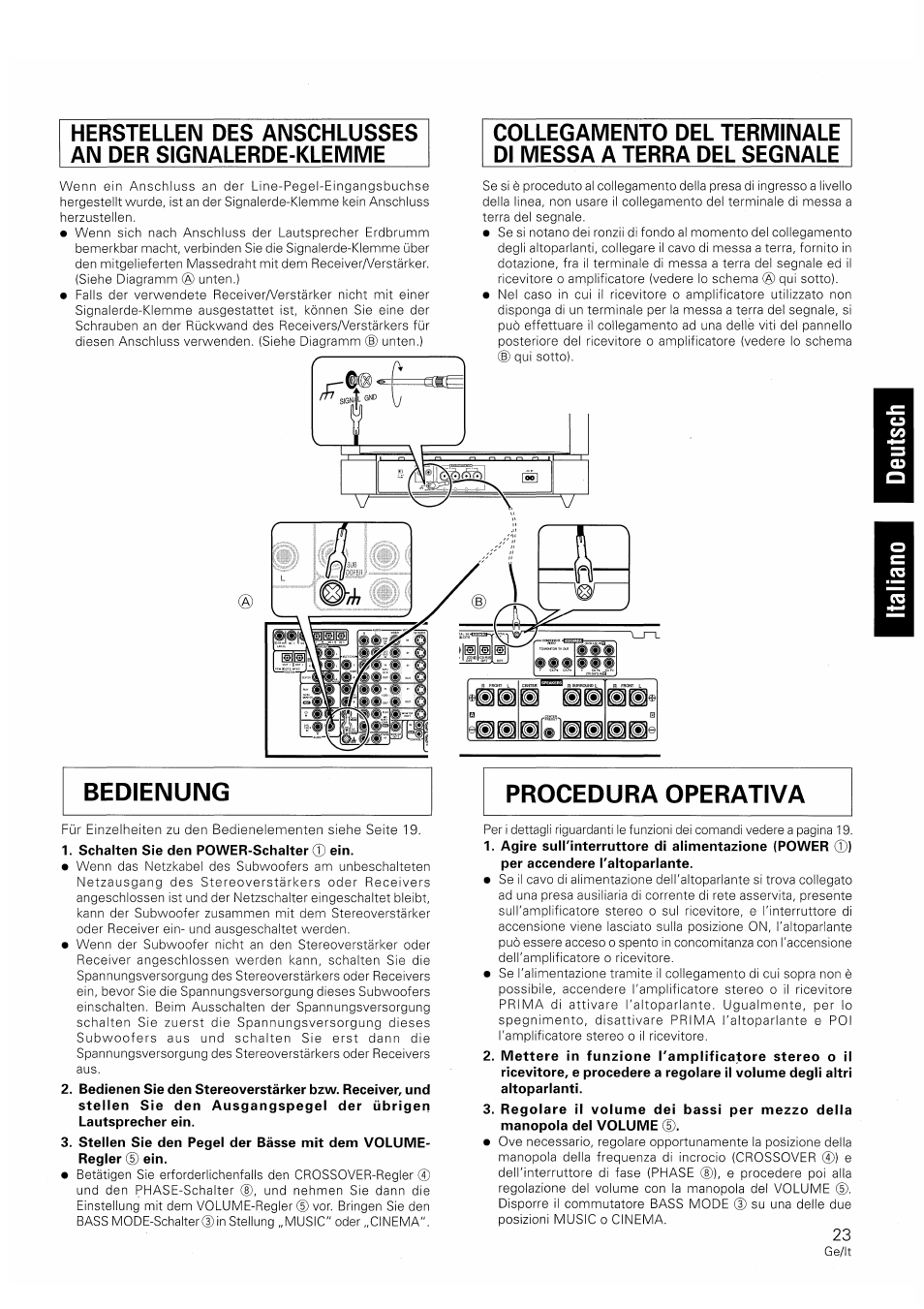 Bedienung, Procedura operativa, Schalten sie den power-schalter ® ein | Bedienung procedura operativa | Pioneer S-W250S-W User Manual | Page 23 / 52