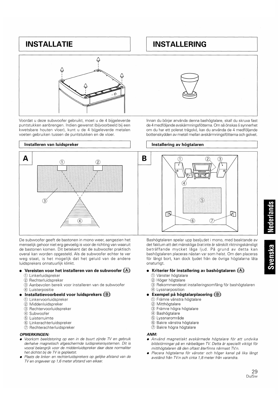 Installeren van luidspreker, Installering av högtalaren | Pioneer S-W250S-W User Manual | Page 29 / 52