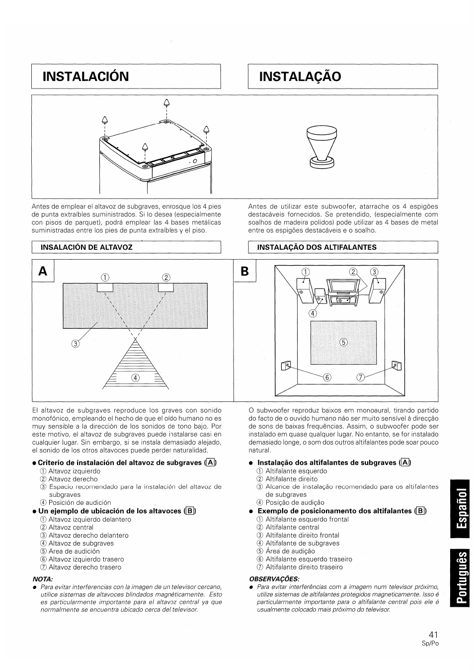 Insalacion de altavoz, Instalaqào dos altifalantes | Pioneer S-W250S-W User Manual | Page 41 / 52