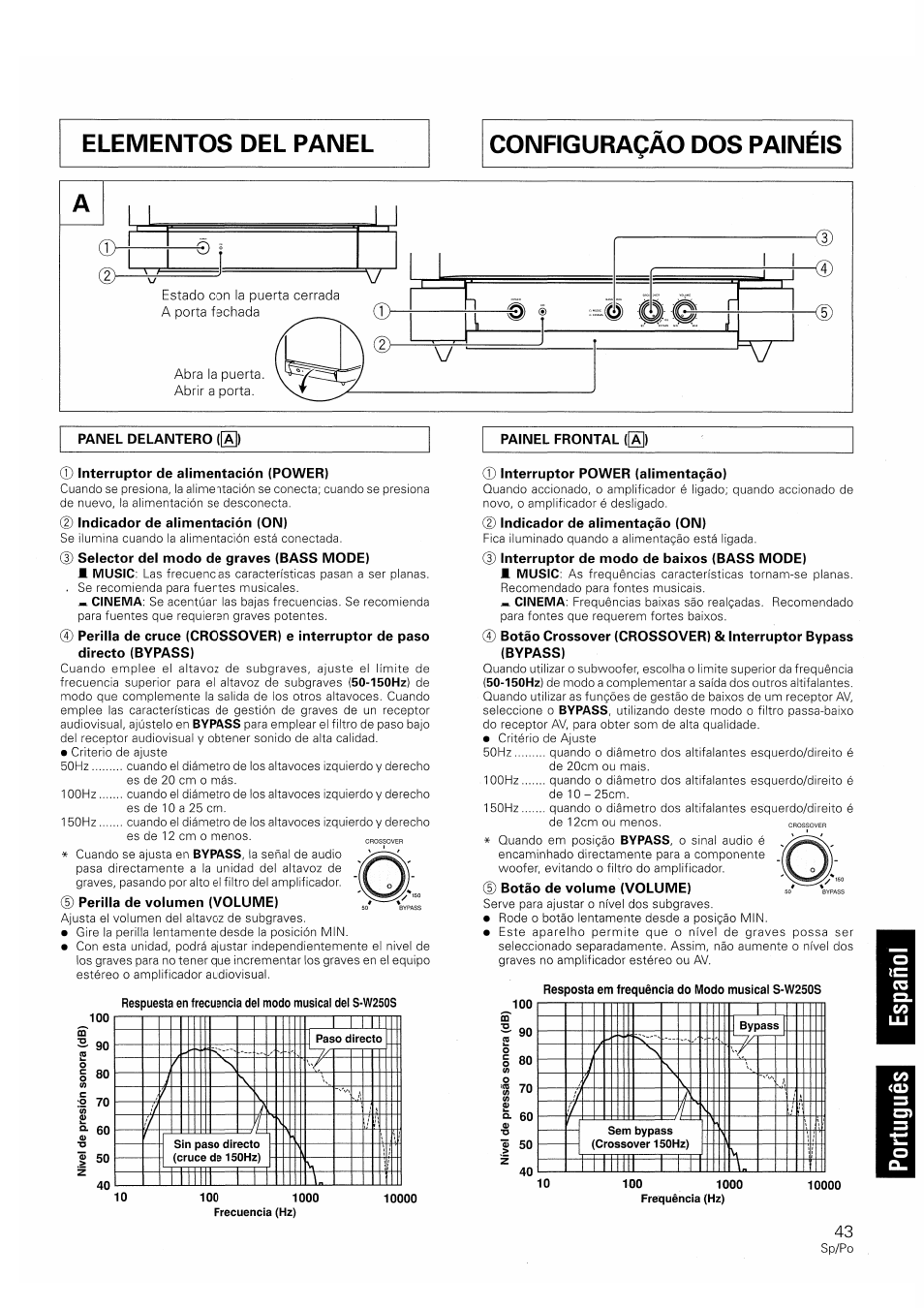 Interruptor de alimentación (power), Interruptor power (alímentagáo) | Pioneer S-W250S-W User Manual | Page 43 / 52