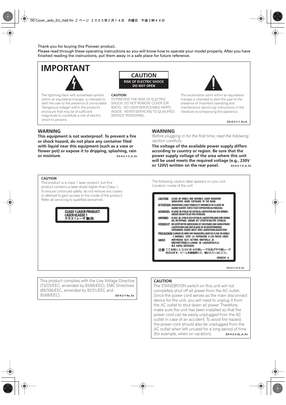 Important, Caution, Warning | Pioneer DVR-530H-S User Manual | Page 2 / 128