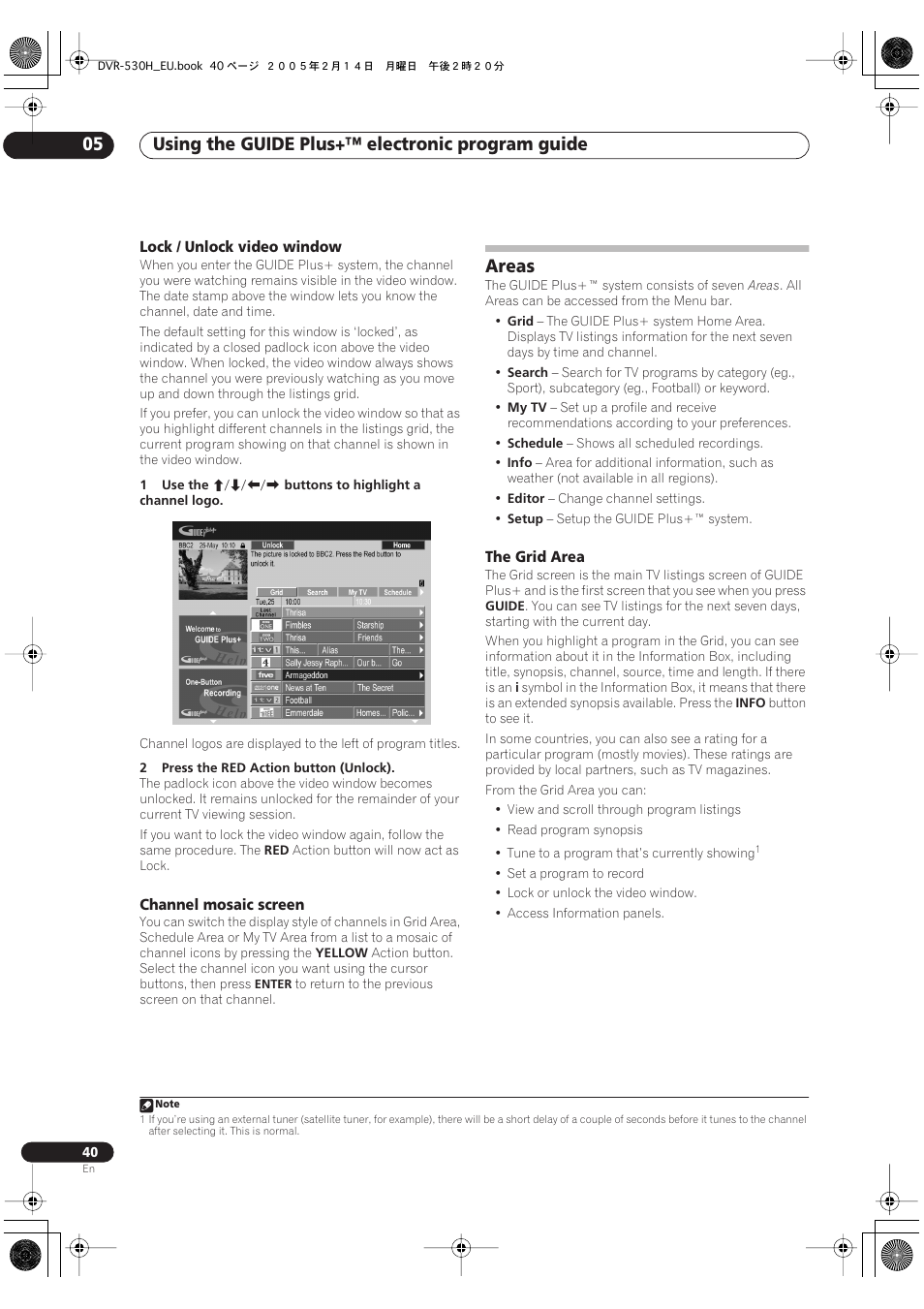 Areas, Using the guide plus+™ electronic program guide 05 | Pioneer DVR-530H-S User Manual | Page 40 / 128