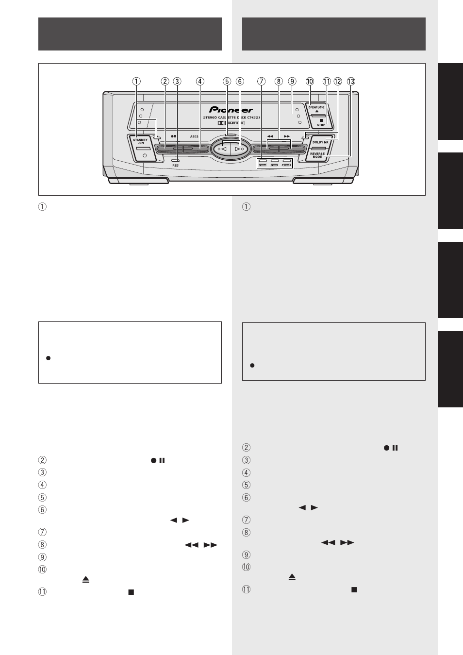 Bedienungselemente an der frontplatte, Comandi e indicazioni del pannello anteriore | Pioneer CT-IS21 User Manual | Page 11 / 56