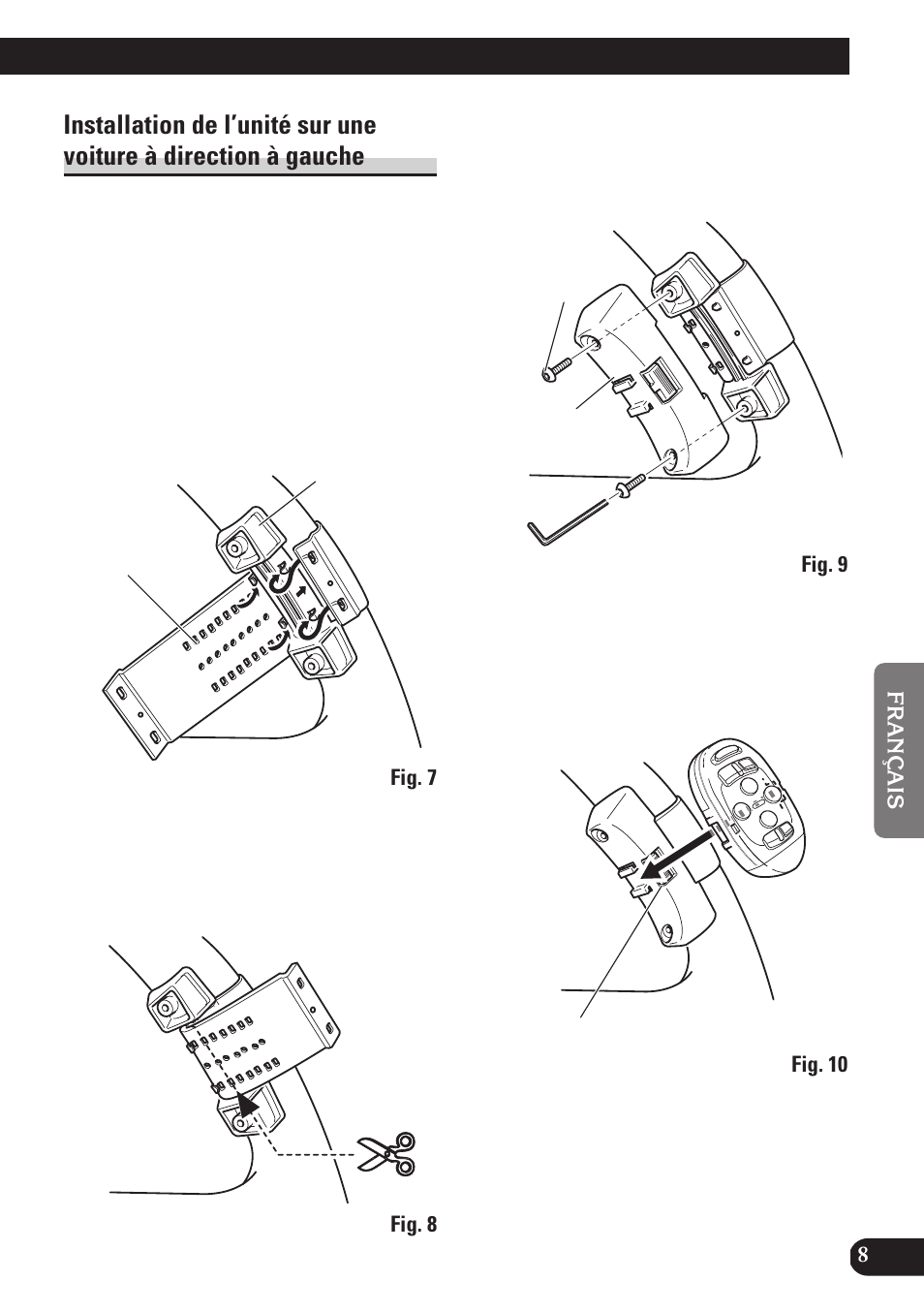 Installation de l’unité sur une voiture, À direction à gauche | Pioneer MEH-P7100R User Manual | Page 33 / 52
