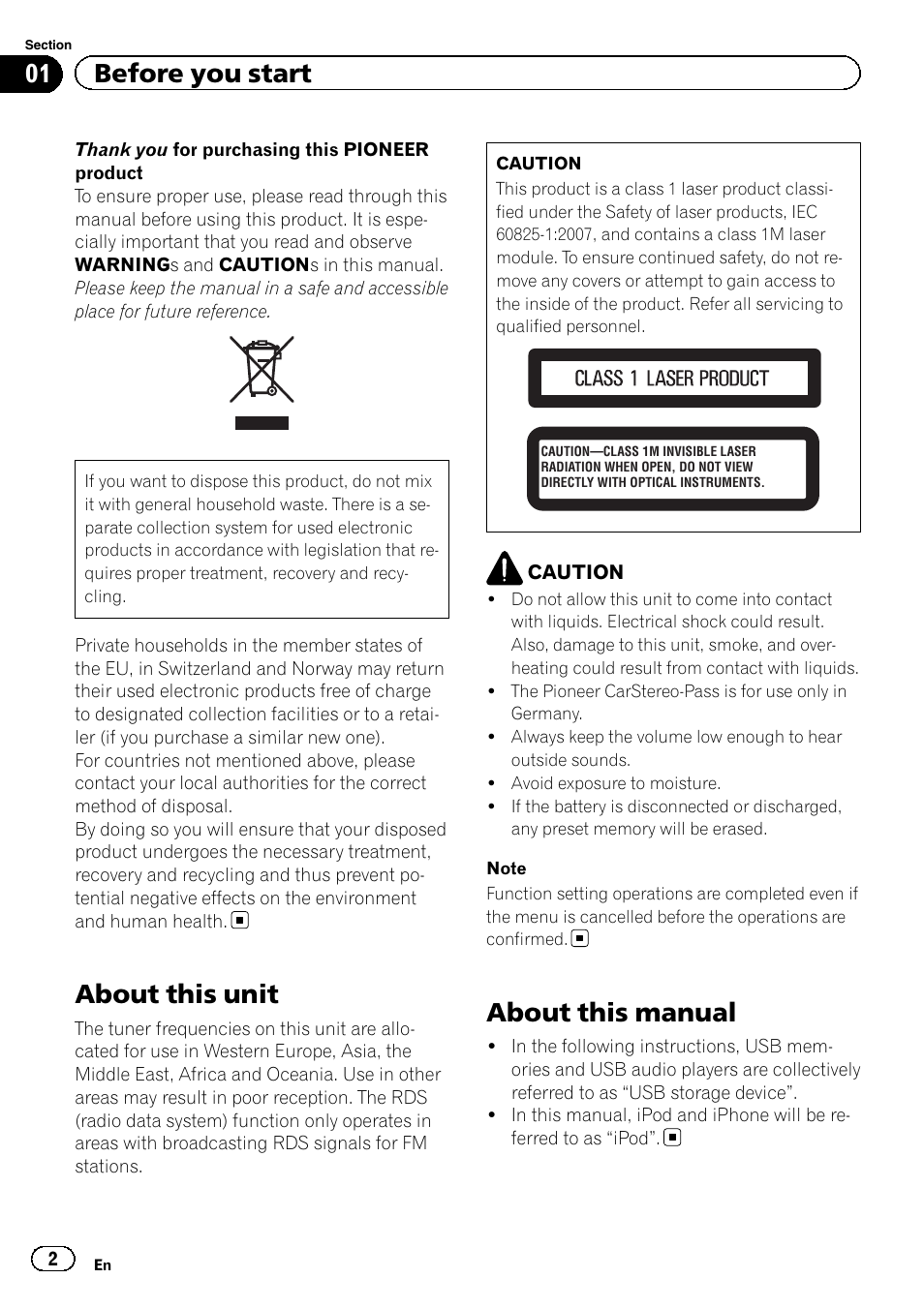 About this unit, About this manual, 01 before you start | Pioneer DEH-4400BT User Manual | Page 2 / 28