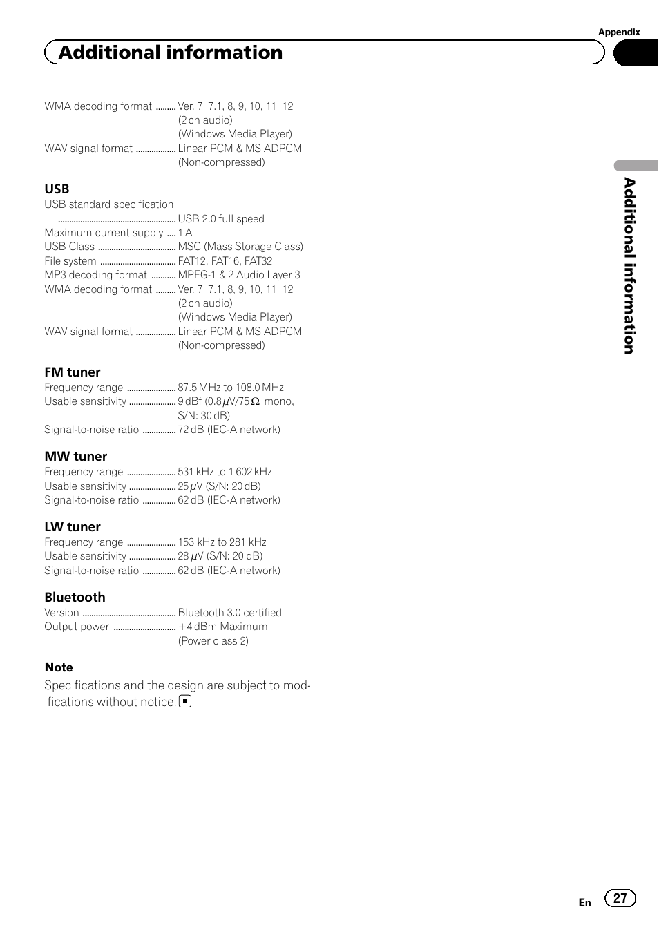 Additional information | Pioneer DEH-4400BT User Manual | Page 27 / 28