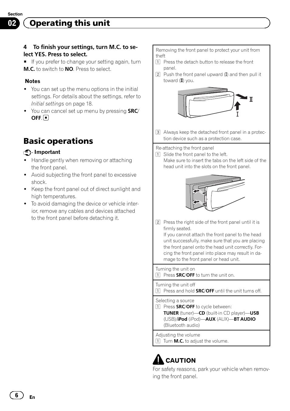 Basic operations, 02 operating this unit | Pioneer DEH-4400BT User Manual | Page 6 / 28