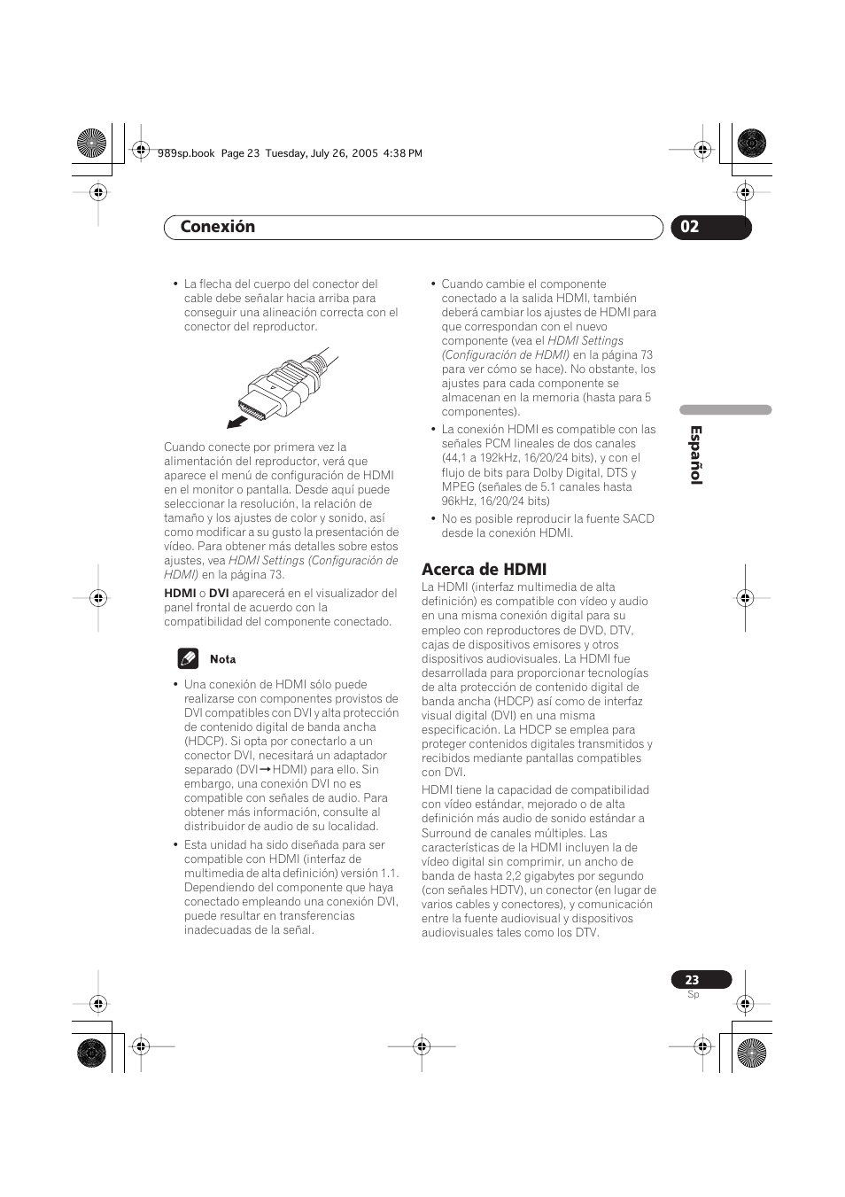 Acerca de hdmi, Conexión 02 | Pioneer DV-989AVi-S User Manual | Page 121 / 202