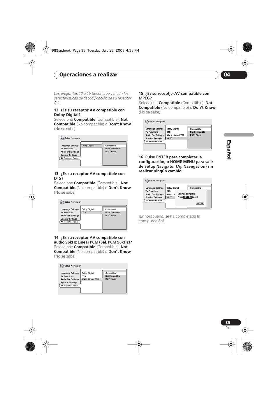 Operaciones a realizar 04, Español | Pioneer DV-989AVi-S User Manual | Page 133 / 202