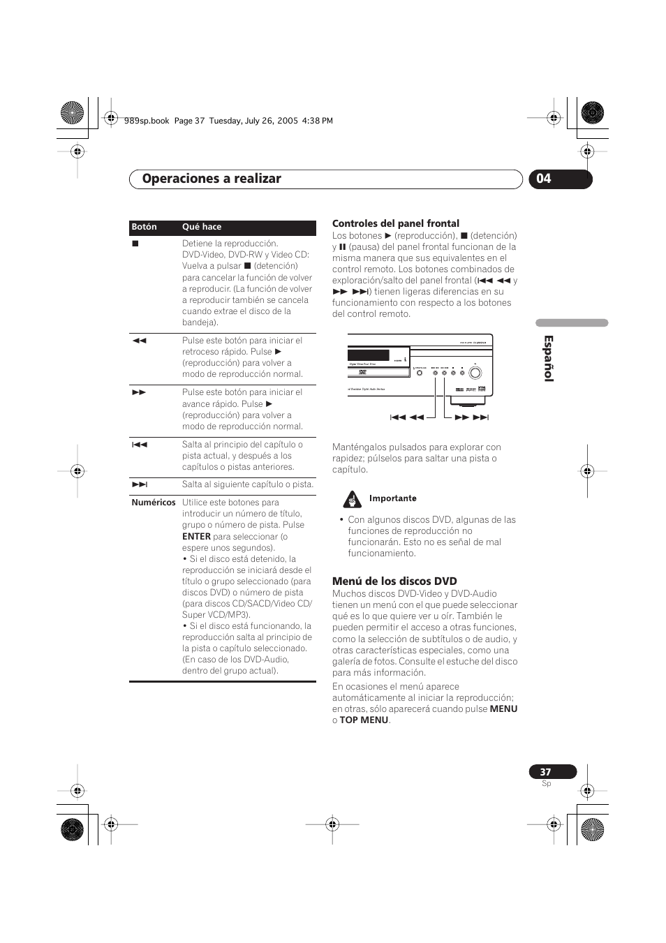 Menú de los discos dvd, Operaciones a realizar 04 | Pioneer DV-989AVi-S User Manual | Page 135 / 202