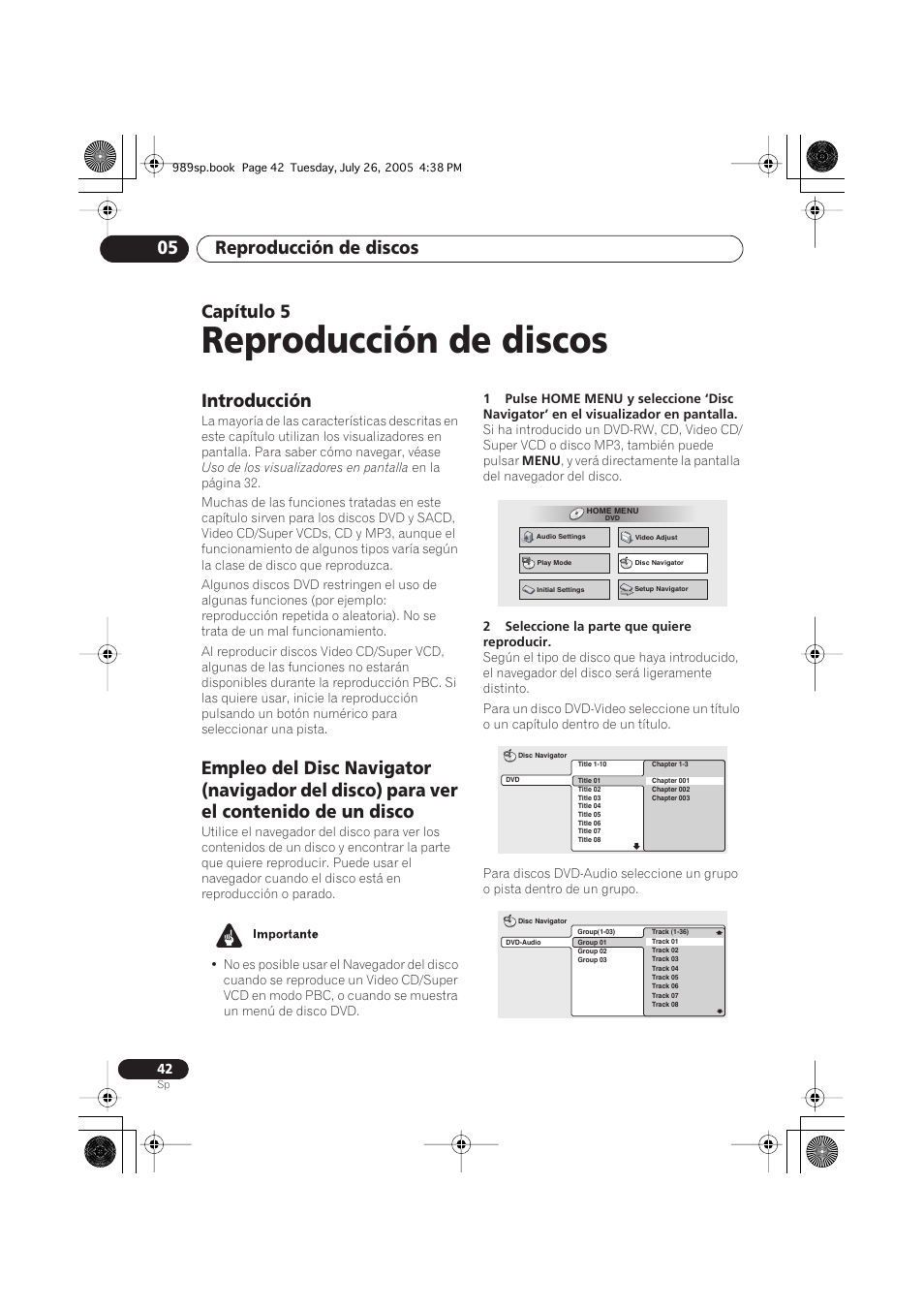 05 reproducción de discos, Introducción, Reproducción de discos | Reproducción de discos 05, Capítulo 5 | Pioneer DV-989AVi-S User Manual | Page 140 / 202