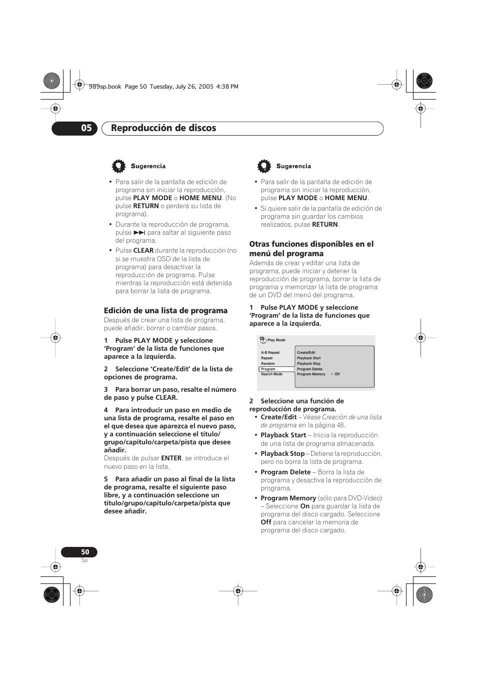 Edición de una lista de programa, Reproducción de discos 05 | Pioneer DV-989AVi-S User Manual | Page 148 / 202