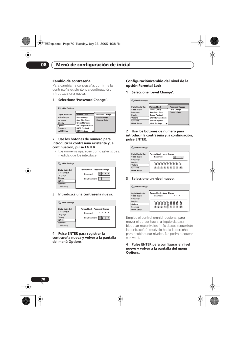 Menú de configuración de inicial 08, Cambio de contraseña | Pioneer DV-989AVi-S User Manual | Page 168 / 202