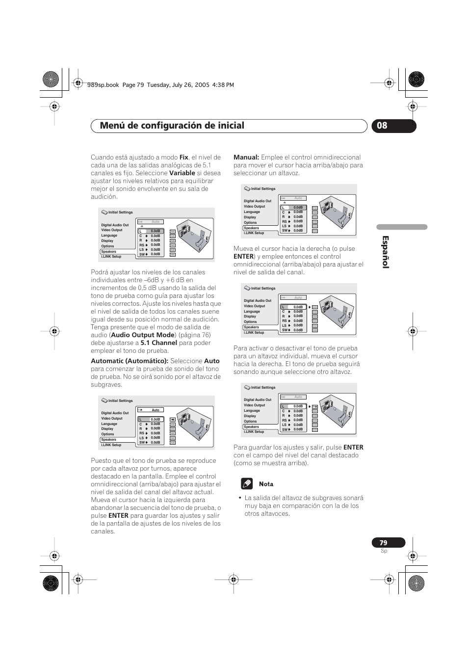 Menú de configuración de inicial 08, Español | Pioneer DV-989AVi-S User Manual | Page 177 / 202