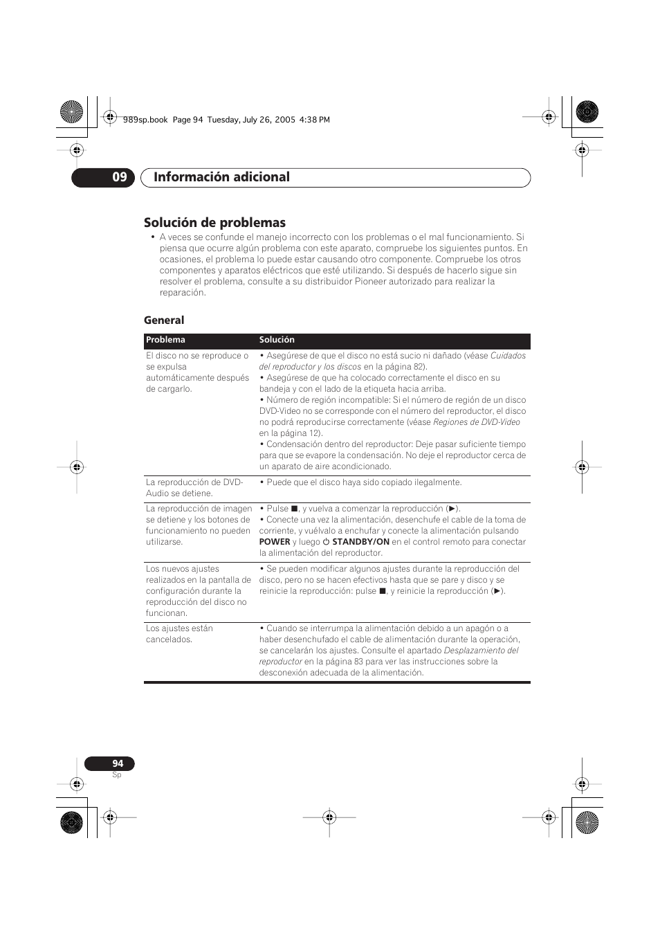 Solución de problemas, General, Información adicional 09 | Pioneer DV-989AVi-S User Manual | Page 192 / 202