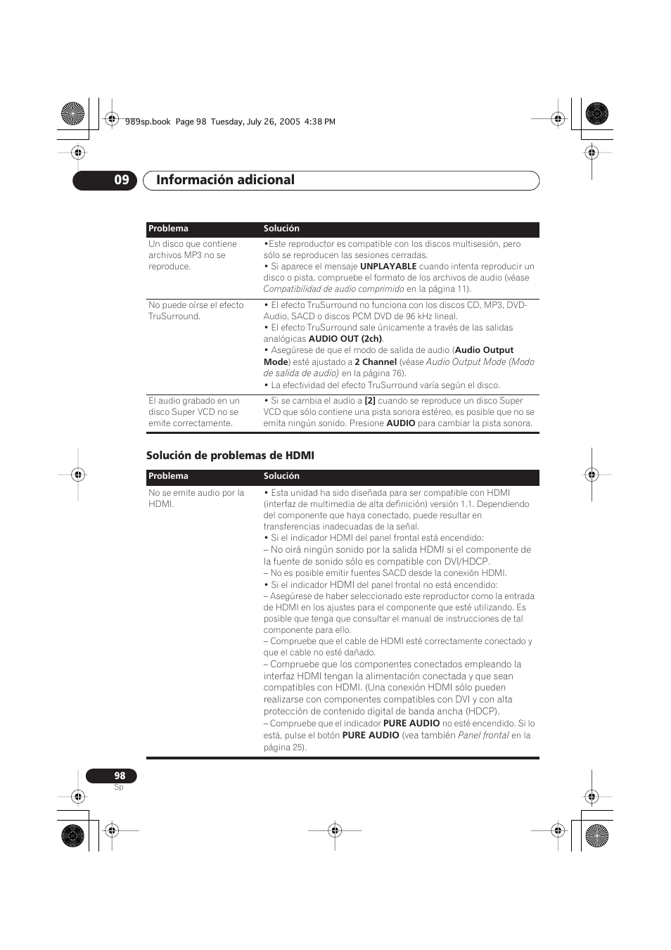 Solución de problemas de hdmi, Información adicional 09 | Pioneer DV-989AVi-S User Manual | Page 196 / 202