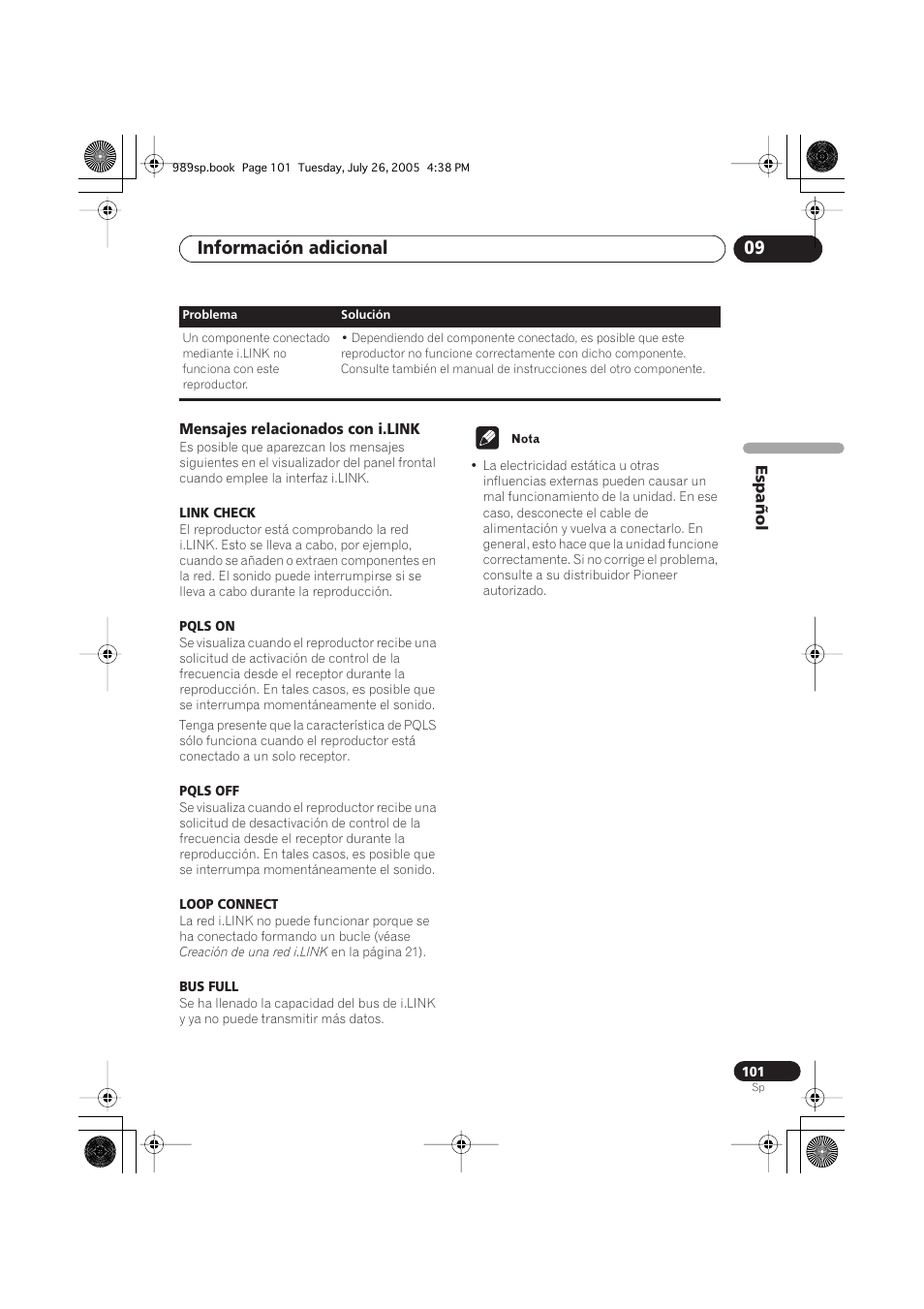 Mensajes relacionados con i.link, Información adicional 09 | Pioneer DV-989AVi-S User Manual | Page 199 / 202