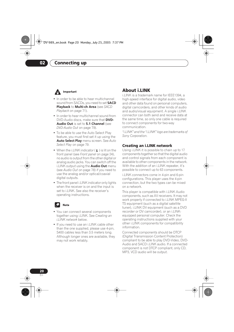 Connecting up 02, About i.link | Pioneer DV-989AVi-S User Manual | Page 20 / 202
