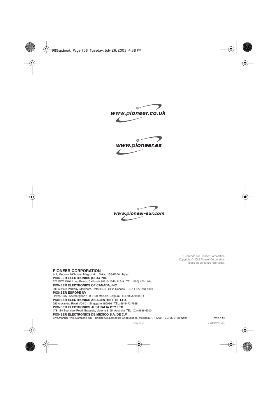 Pioneer corporation | Pioneer DV-989AVi-S User Manual | Page 202 / 202