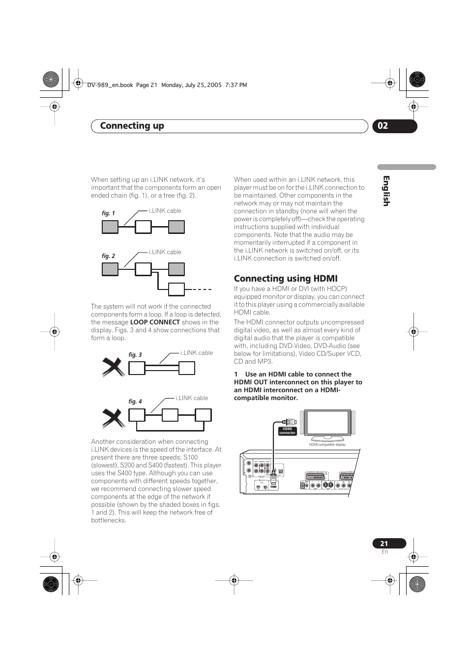 Connecting up 02, Connecting using hdmi, English | Loop connect | Pioneer DV-989AVi-S User Manual | Page 21 / 202