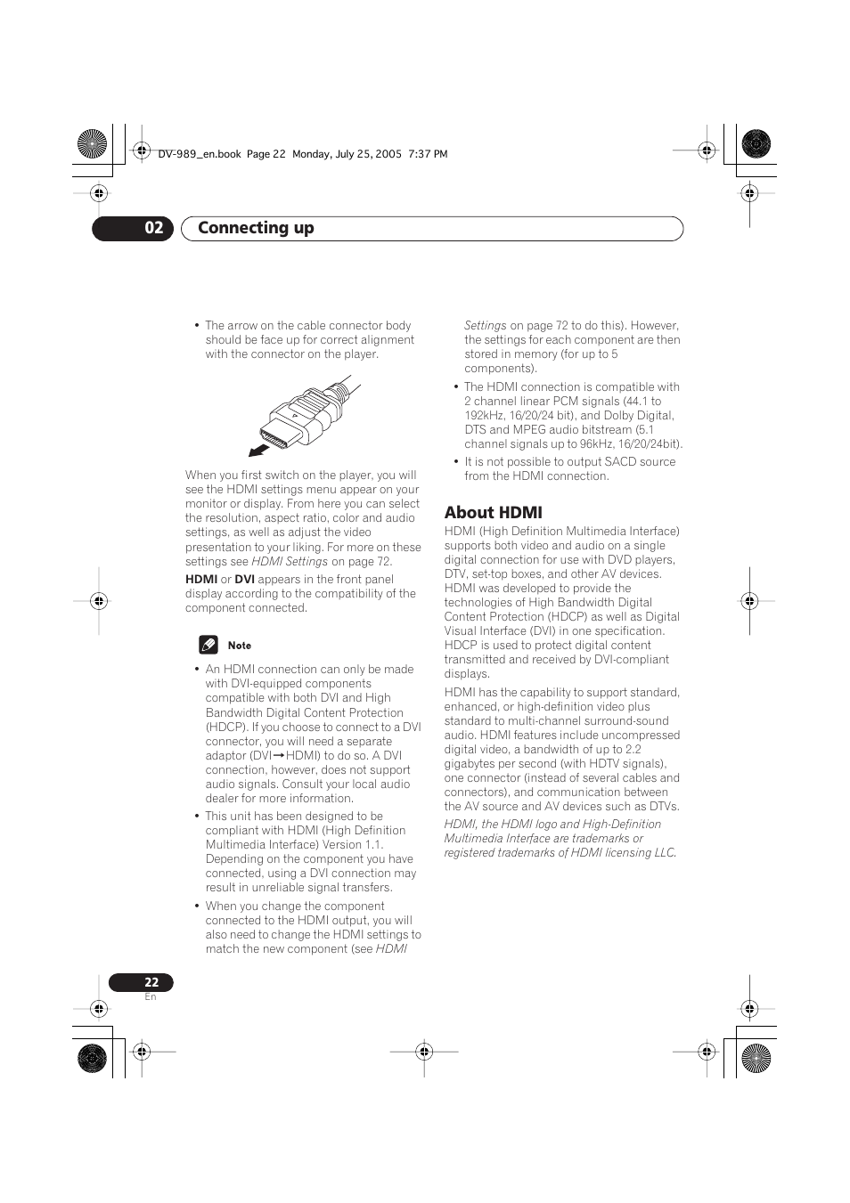 Connecting up 02, About hdmi | Pioneer DV-989AVi-S User Manual | Page 22 / 202