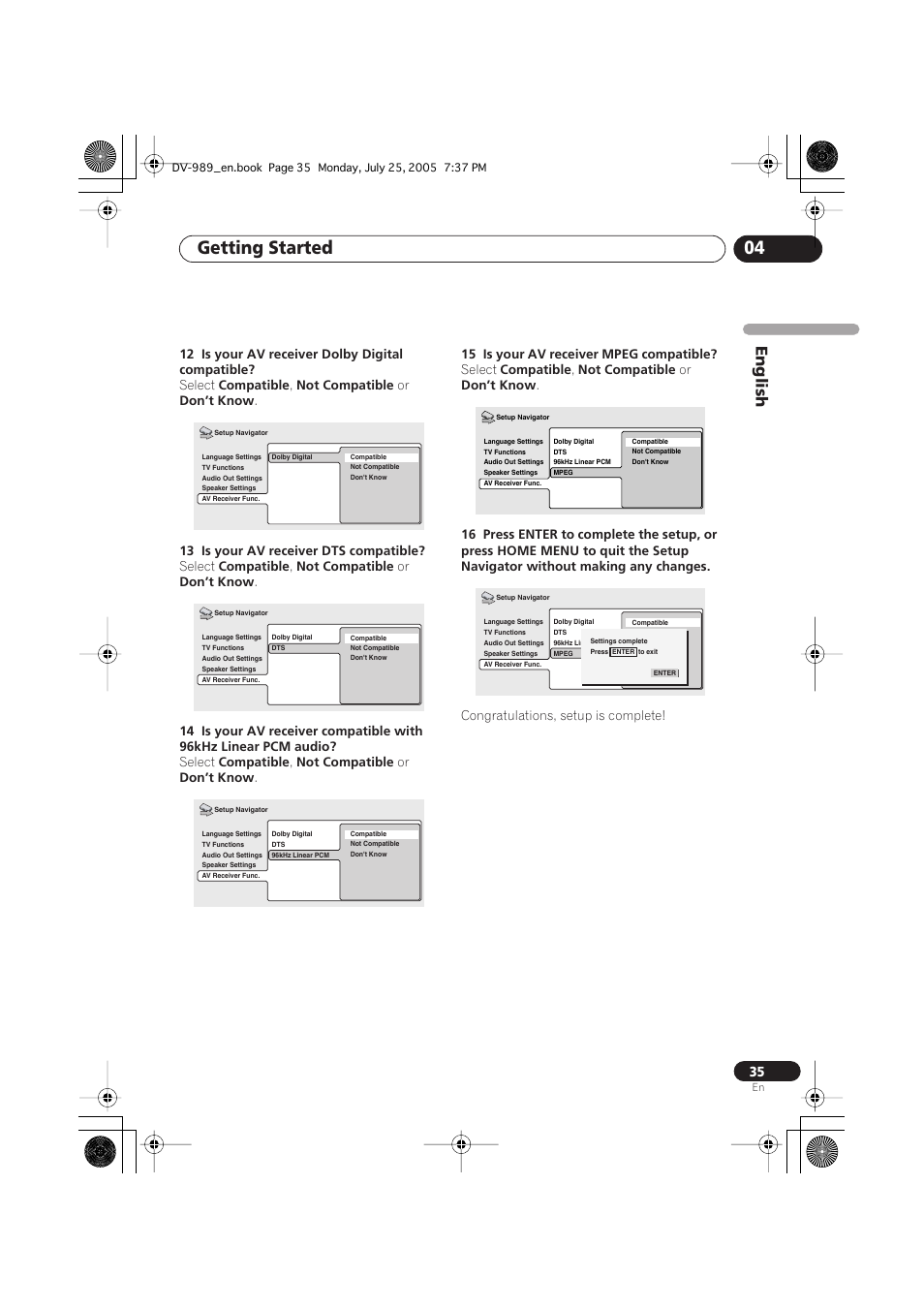 Getting started 04, English | Pioneer DV-989AVi-S User Manual | Page 35 / 202