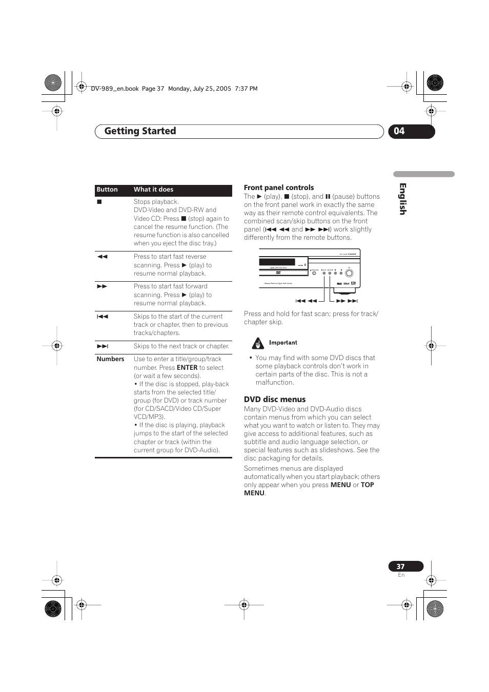 Getting started 04 | Pioneer DV-989AVi-S User Manual | Page 37 / 202