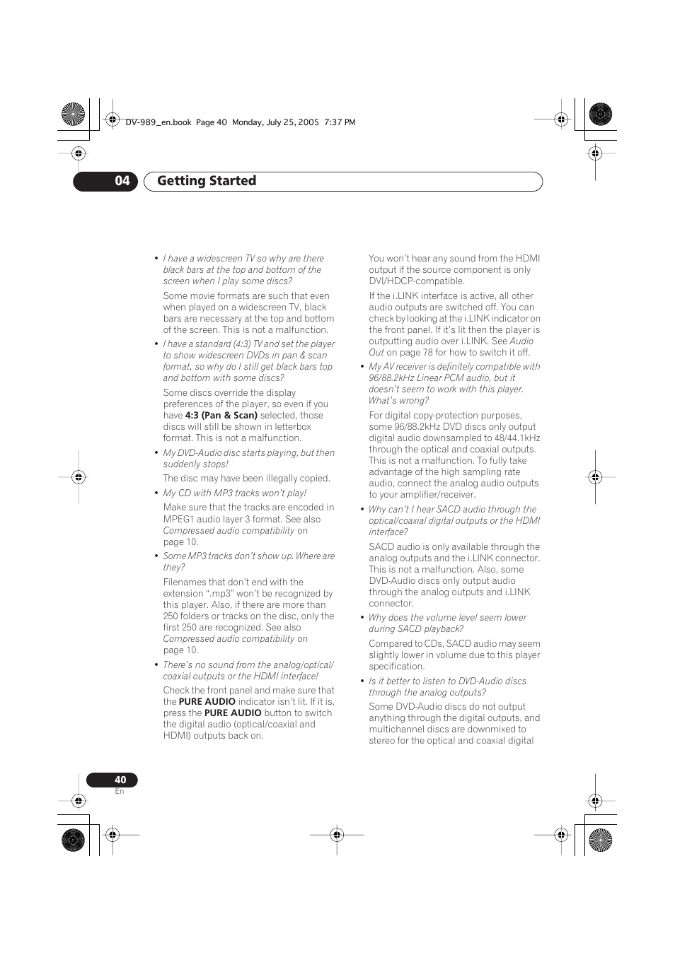 Getting started 04 | Pioneer DV-989AVi-S User Manual | Page 40 / 202