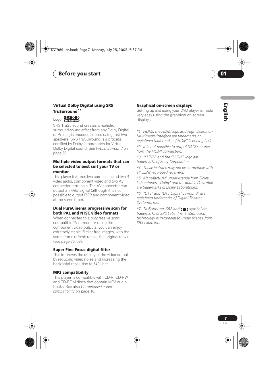 Before you start 01 | Pioneer DV-989AVi-S User Manual | Page 7 / 202