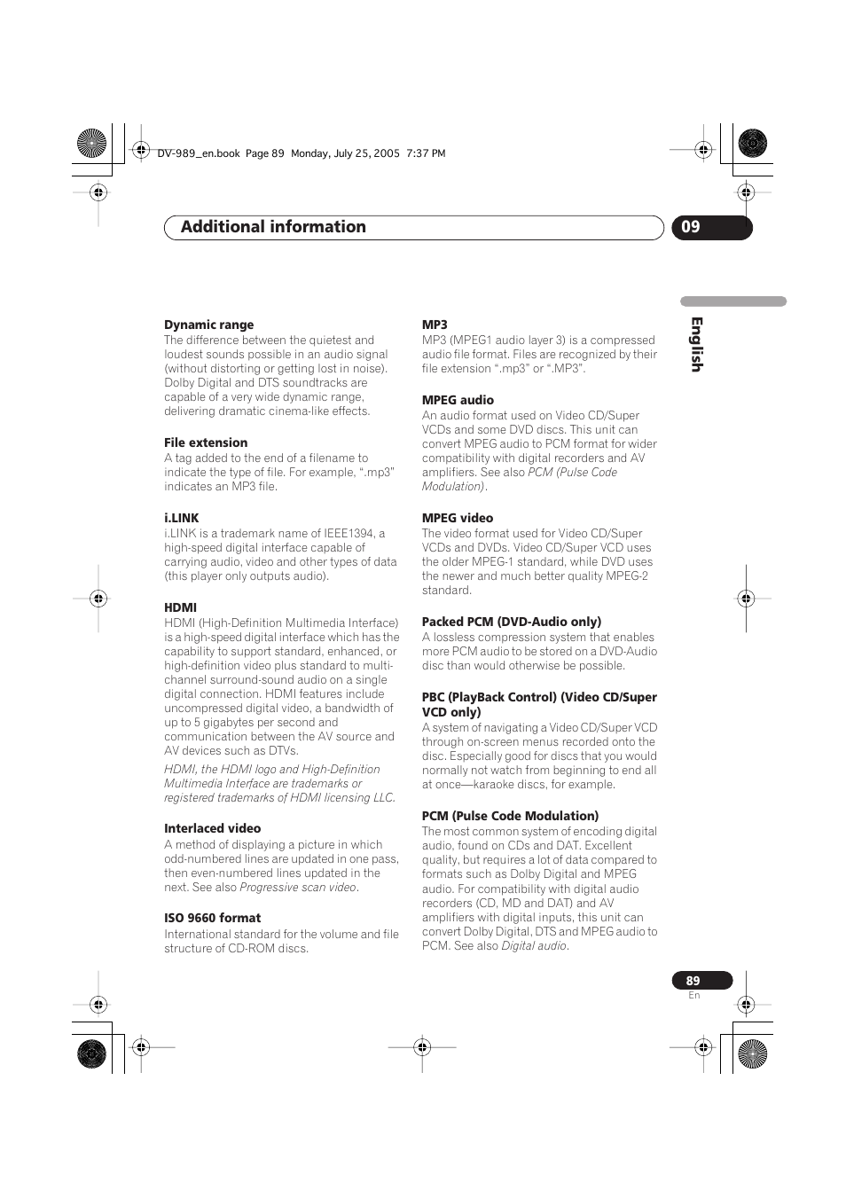 Additional information 09 | Pioneer DV-989AVi-S User Manual | Page 89 / 202