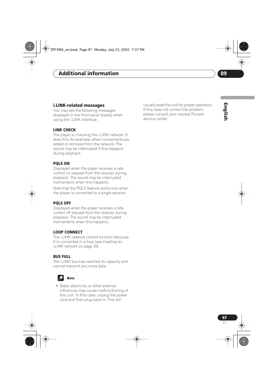 I.link-related messages, Additional information 09 | Pioneer DV-989AVi-S User Manual | Page 97 / 202