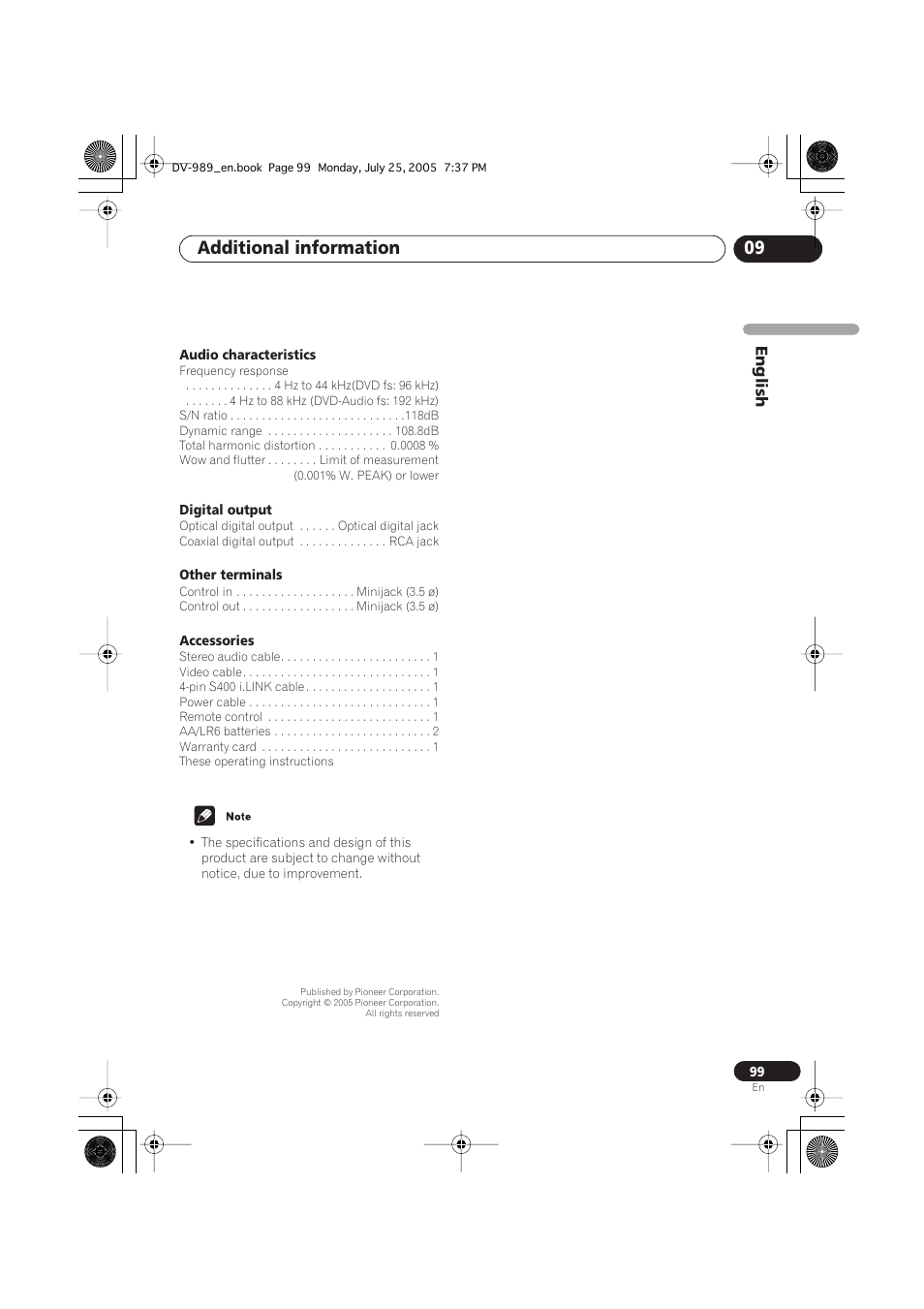 Additional information 09 | Pioneer DV-989AVi-S User Manual | Page 99 / 202